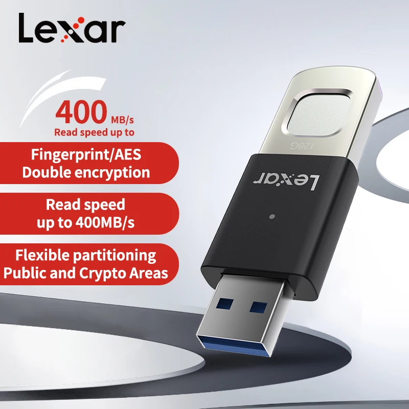 Фото Флеш-накопитель Lexar JumpDrive F35 PRO с функцией распознавания отпечатков пальцев, USB 3.2 Gen1, скорость 400 МБ/с, безопасное шифрование, 64 ГБ, 128 ГБ, 256 ГБ, портативный, для ПК и ноутбуков №4