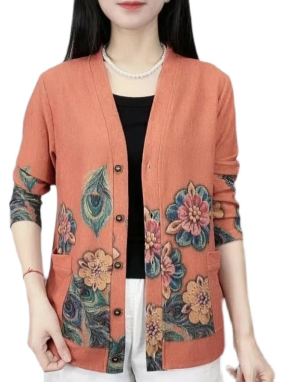 Осеннее платье для женщин среднего возраста кардиган с принтом в западном стиле