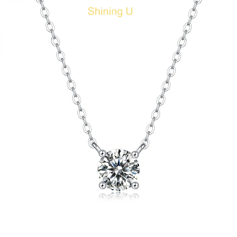 

Shining U S925 Silver Moissanite Necklace D Color Excellent Cutting 4prong Setting 1CT Fine Jewelry for Women Gift Simple
