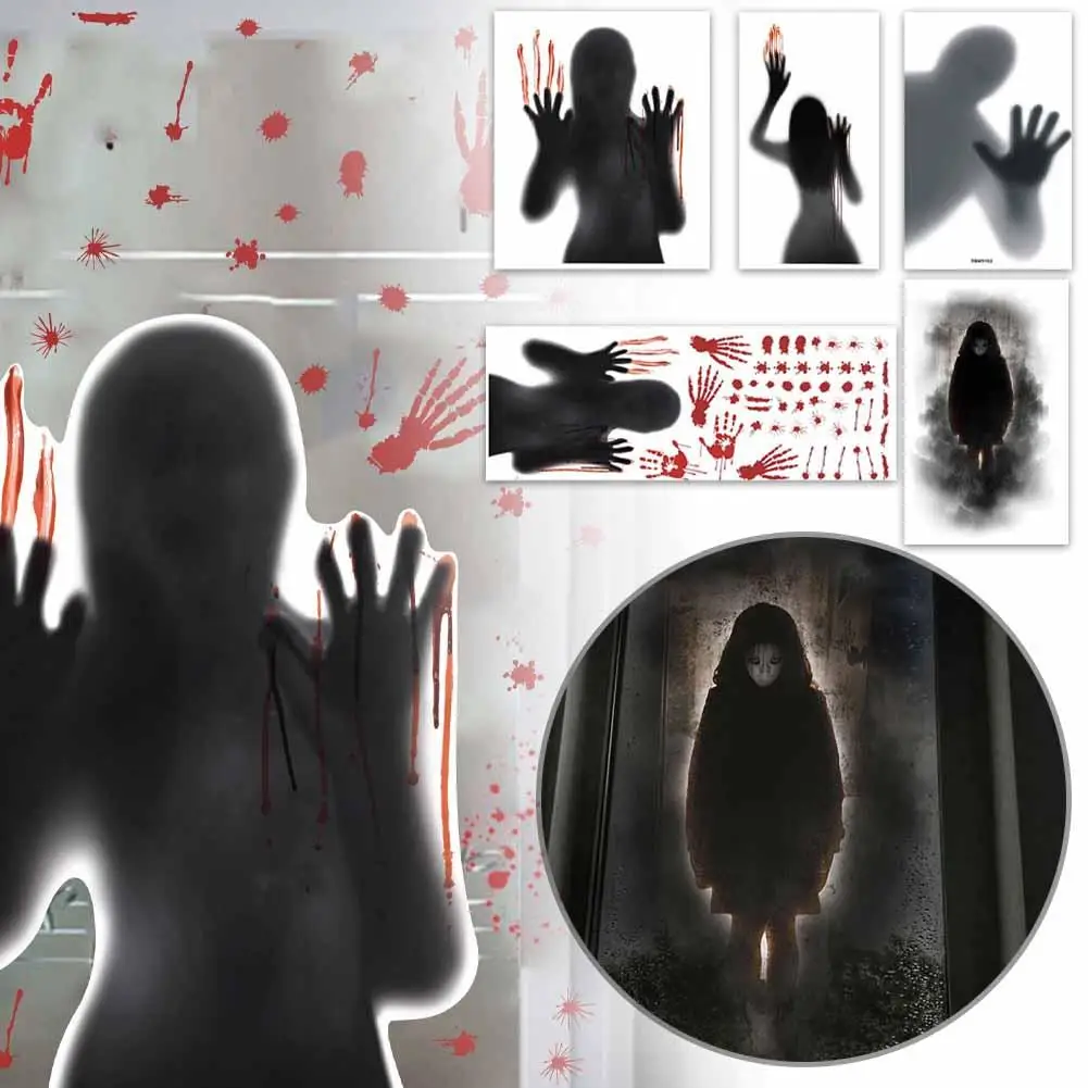 

Halloween Wall Stickers Ghost Decorations Self Adhesive Door Fingerprints Window Ghost Sticker Glass Stickers Horror Blood C1M4