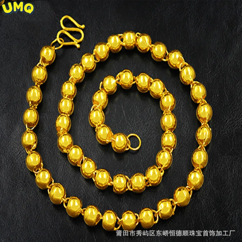 

Мужское ожерелье, однотонные бусины Будды, Гладкая круглая копия из чистого 24-каратного золота, большие ювелирные изделия из 18-каратного зо...