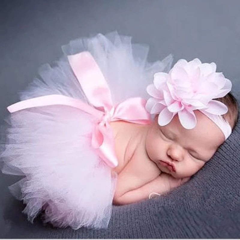 

New Newborn Baby Girls Tutu Skirt Headband Set Chiffon Flower Hairband Infant Toddler Lace Band Photography Prop