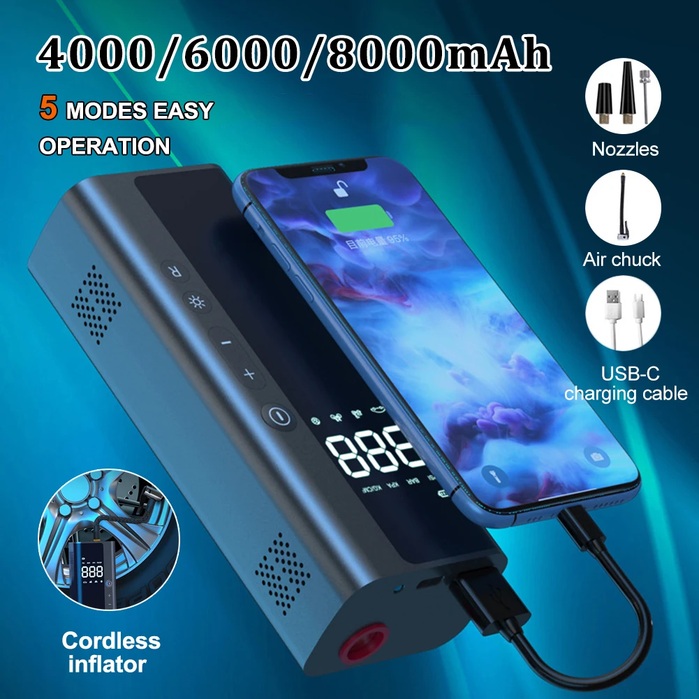 

8000mAh Car Air Compressor 12V 150PSI Electric Wireless Portable Tire Inflator Pump for Motorcycle Bicycle Boat AUTO Tyre Balls