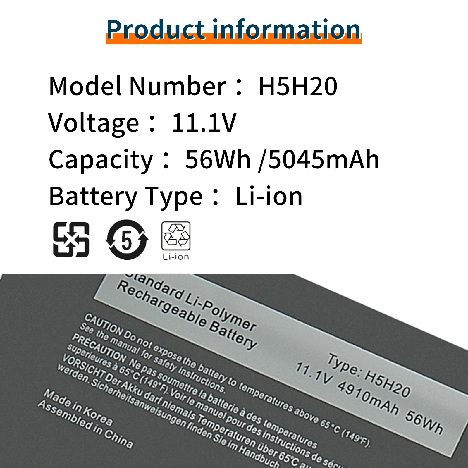 H5H20 Аккумулятор для ноутбука Dell XPS 15 9550 9560 9570 9590 Precision 5510 5520 5530 5540 Inspiron 7591 7590 7501 Series 56
