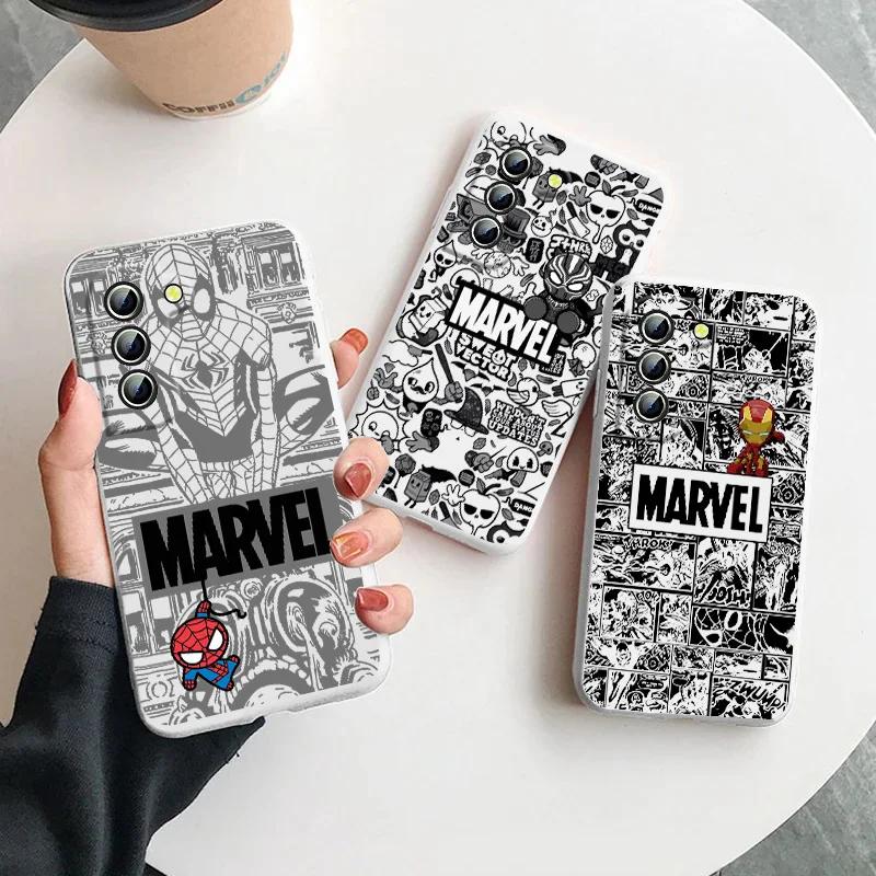 

Marvel Iron Man Spiderman For Samsung Galaxy S23 S22 S21 S20 FE Ultra Plus S10 Lite 5G Liquid Rope Phone Case