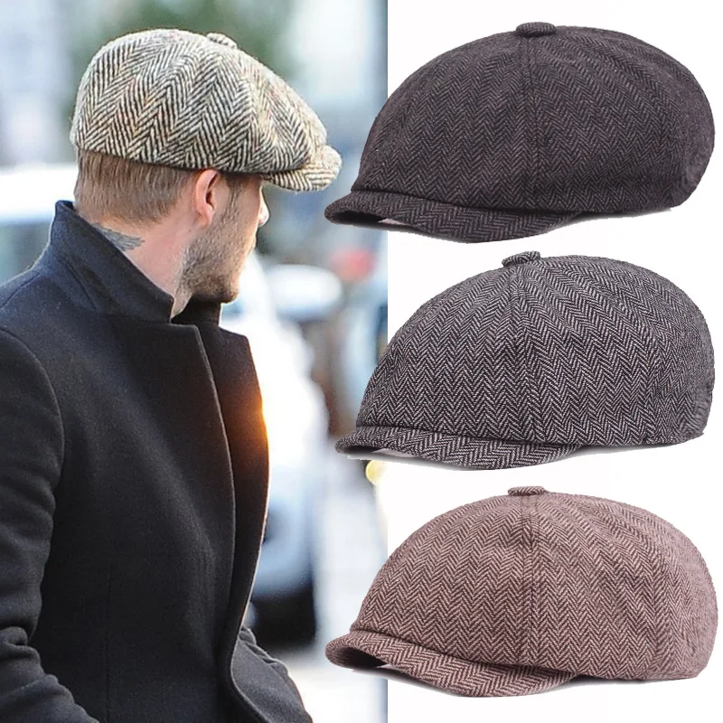 

Wool Newsboy Caps Men Herringbone Flat Caps Gatsby Cap Woolen Driving Hats Vintage Inspired Hat Winter Peaky Blinders NEW