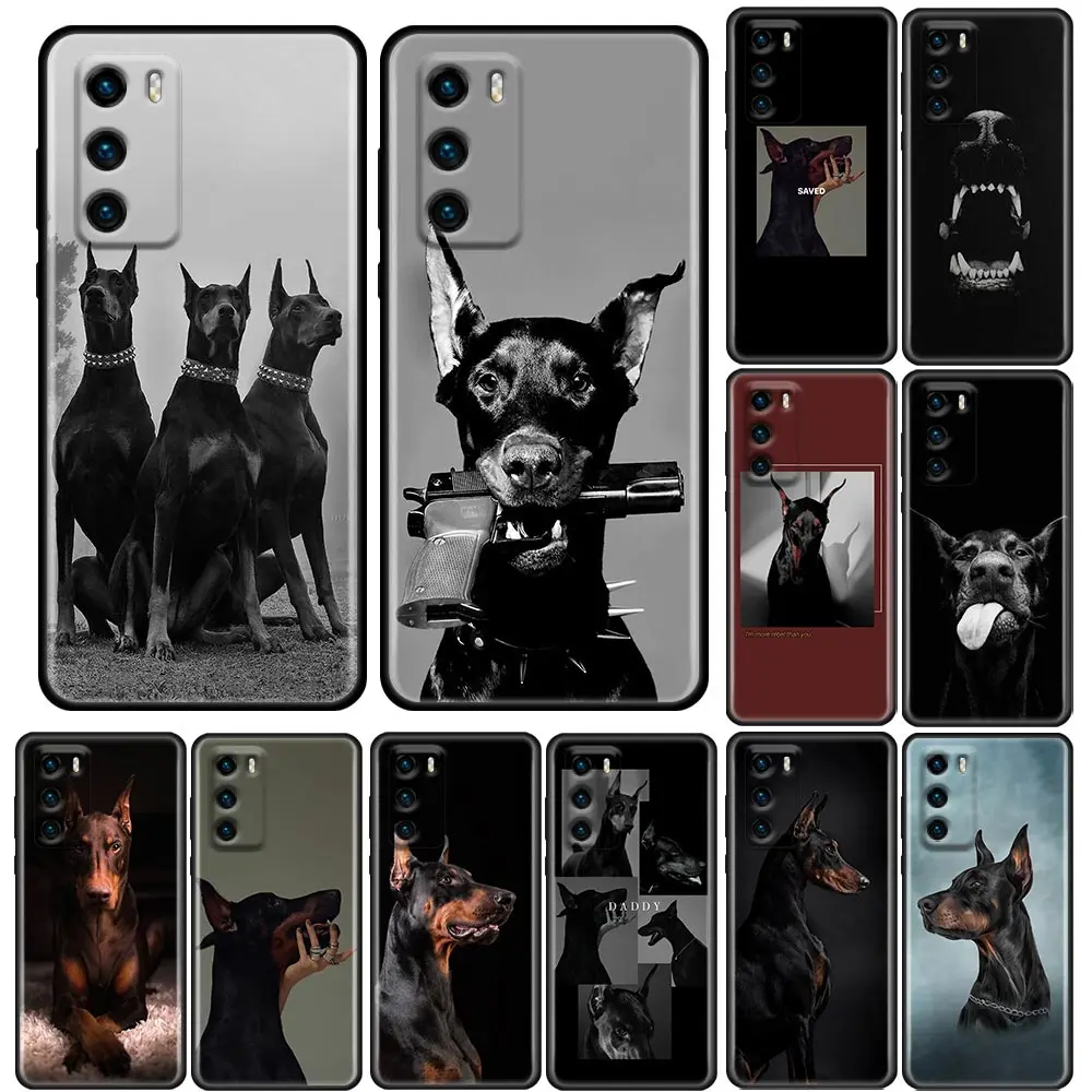 

Black Dog Dachshund Doberman Silicone Phone Case For Huawei P30 P40 P20 P10 Lite P50 Pro PSmart Z 2019 Soft TPU Back Cover Coque