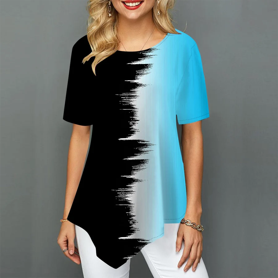 

Женская футболка с круглым вырезом и градиентным красочным рисунком