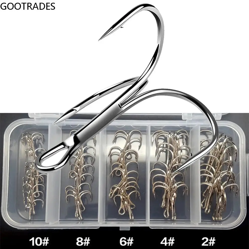 

50 PCS/Lot Treble Fishing Hook In Storage Box Sharpened Treble Hook High Carbon Steel Barbed Fishhook