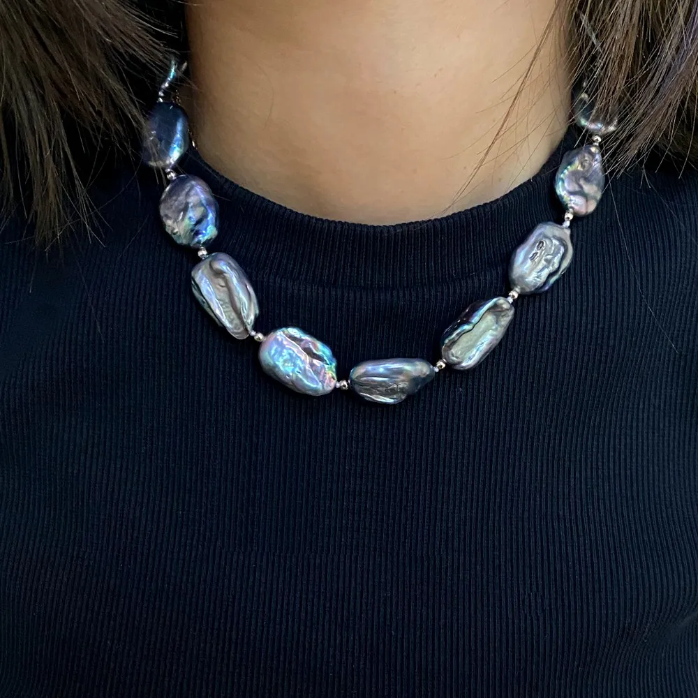 Ожерелье из натурального пресноводного жемчуга Прямоугольный плоский жемчуг