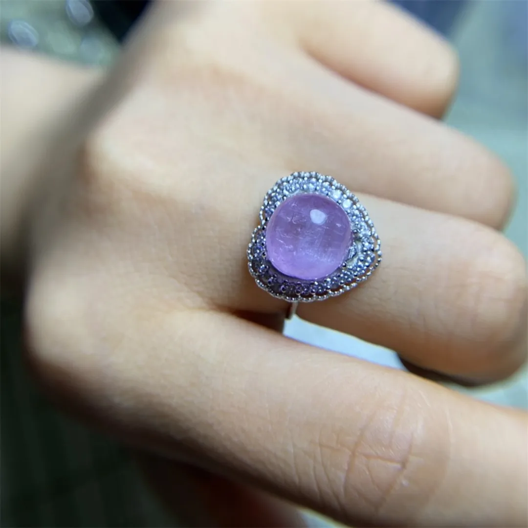 

1Pcs/Lot Natural Purple Spodumene Gemstone Ring Adjustable Size Inlay 925 Silver Gift Woman Jewelry Anillos Mujer Bague Bijoux