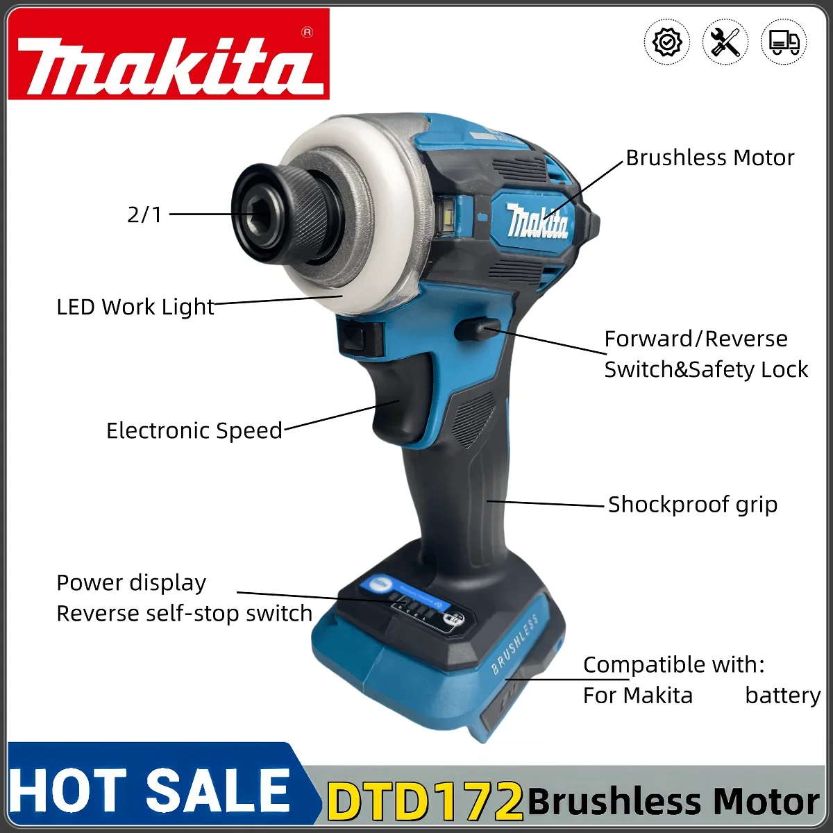 Makita DTD172 180NM Аккумуляторный ударный шуруповерт LXT 18 В BL Бесщеточный