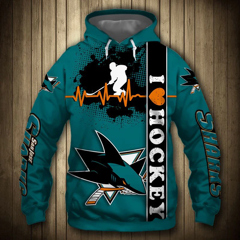 

San Jose Men's Fashion 3d Hoodie Orange Line Cartoon Shark Print Sharks Cool Outdoor Sweatshirt