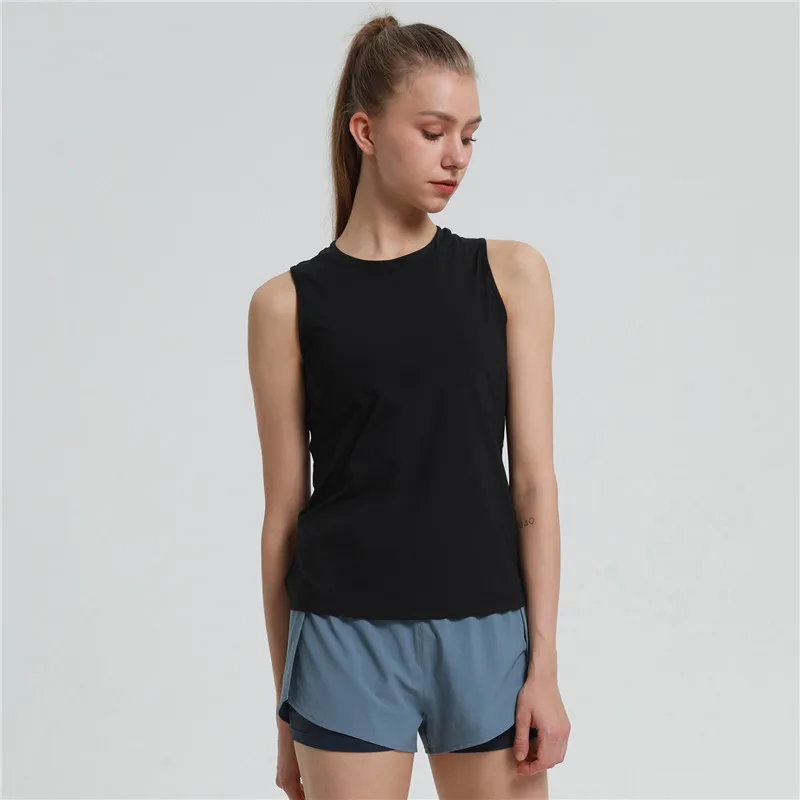 Solid Color Crew Neck Fitness Yoga Vest Hollow Back Women Gym Short Shirt Tank Top Breathable Sweat-wicking Blouse Gym Training