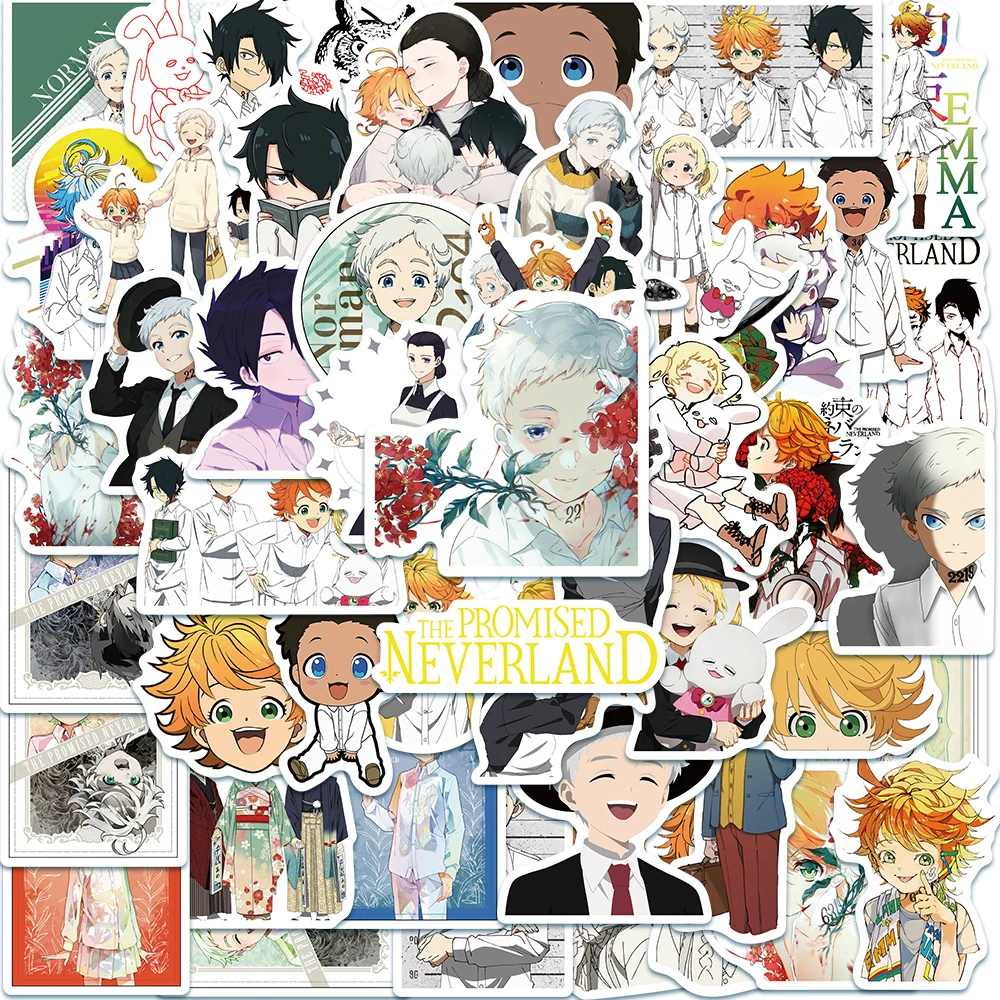 

10/50pcs The Promised Neverland Anime Sticker Cartoon Bottle Laptop Skateboard Guitar Luggage Graffiti Stickers Kids Party Gifts