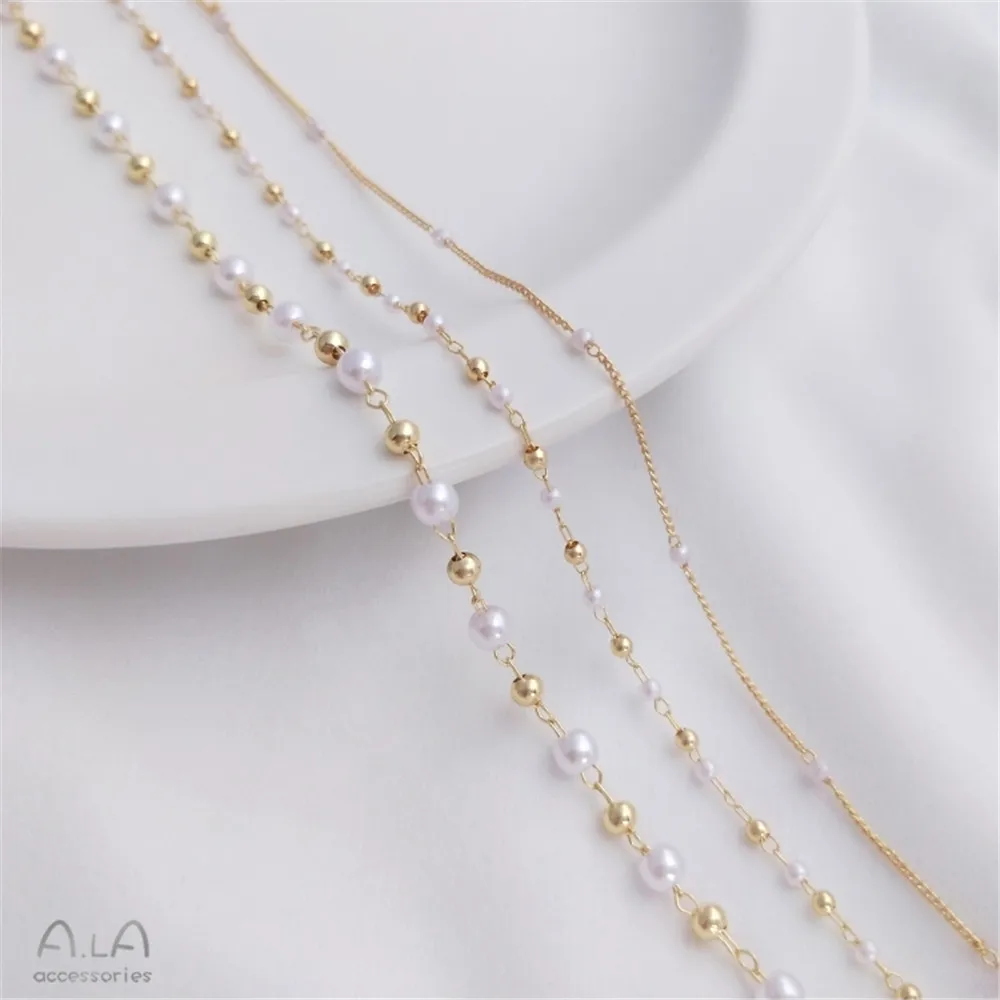 

14K Gold-plated Gold Separated Bead Imitation Pearl Chain Handmade DIY Headpiece Loose Chain Separated Bead Chain