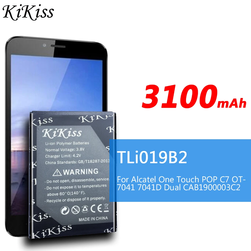 

3100mAh High Capacity Replacement Battery for ALCATEL One Touch POP C7 OT-7041 7041D Dual Phone Battery TLI019B1 TLi019B2