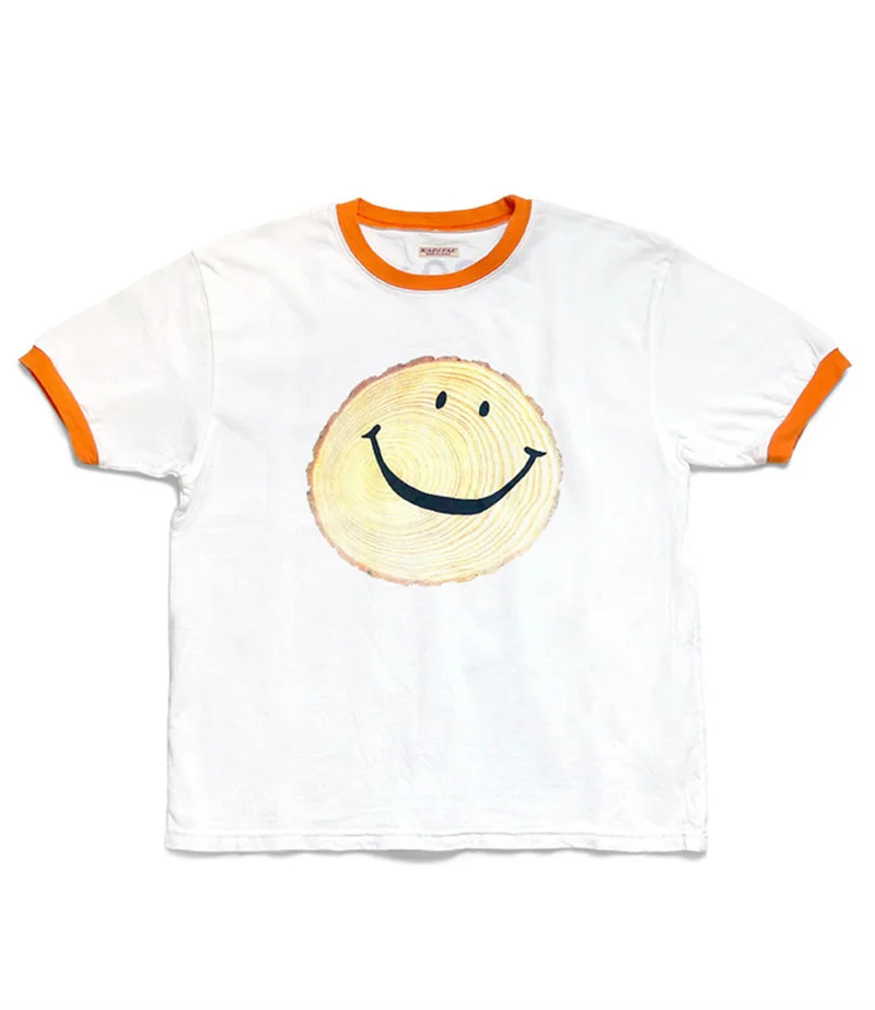 

Color Splicing Collar Tree KAPITAL Stump Annual Ring Smiling Face Printing Geranium Men And Women Short Sleeve T-Shirt For M