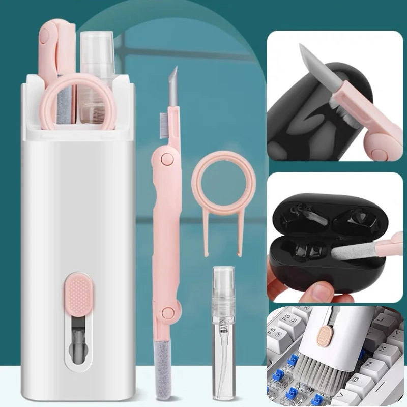 

7-in-1 Computer Keyboard Cleaner Brush Kit Earphone Cleaning Pen For Headset Keyboard Cleaning Tools Cleaner Keycap Puller Kit