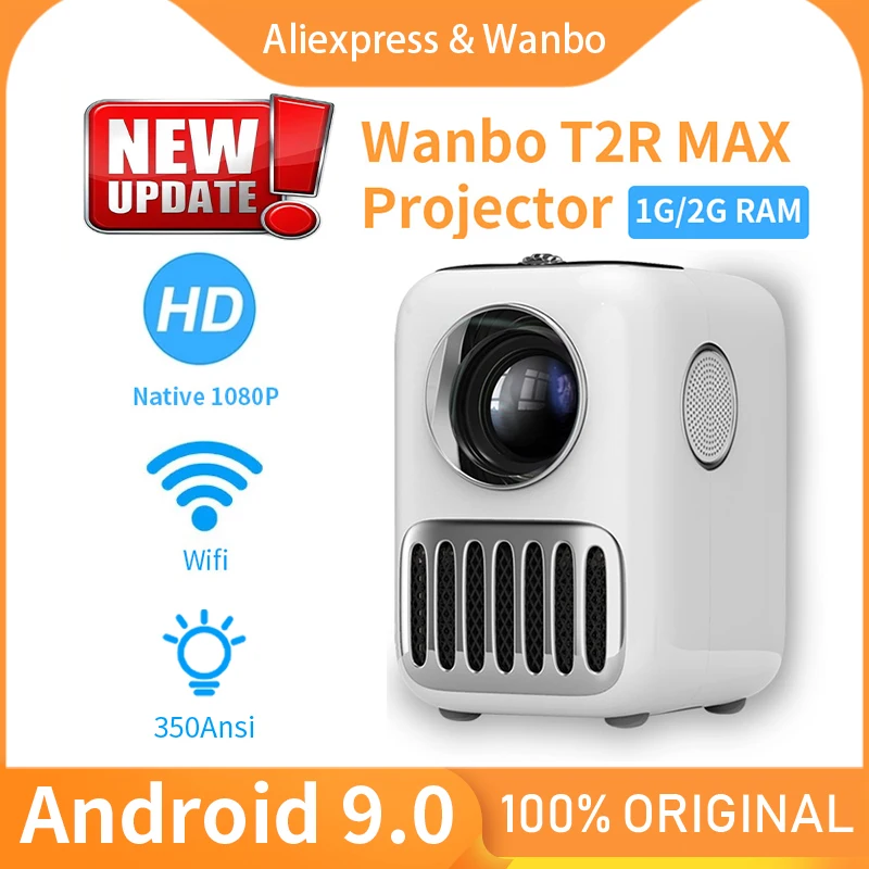 Global Version Wanbo T2R MAX Projector Full HD 1080P Mini LED Portable Projector WIFI BT 4K 1920*1080P 1GB/2GB+16GB 350 Ansilm