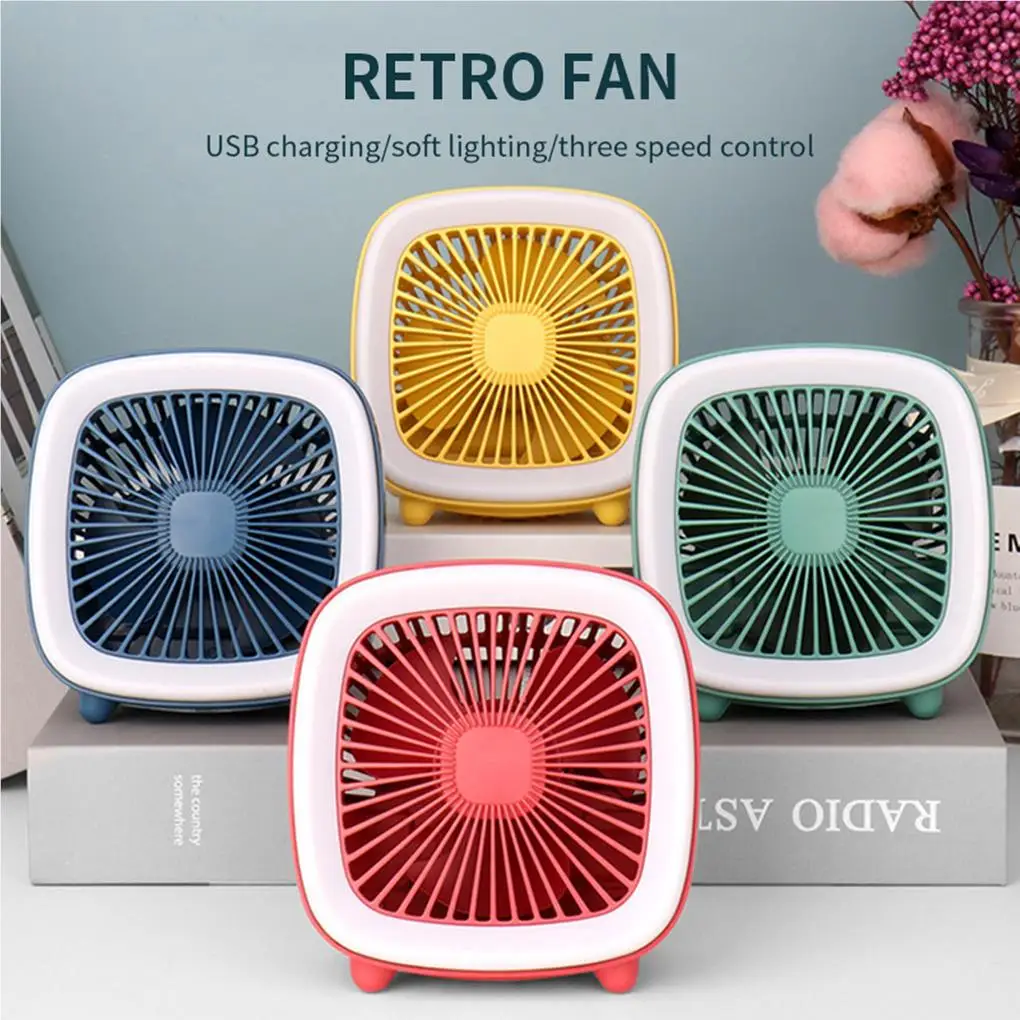 

Mini Air Cooling Fan Cooler LED Retro Style Square Shape Noise Reduction Table Decor Home Improvement Humidifier Red