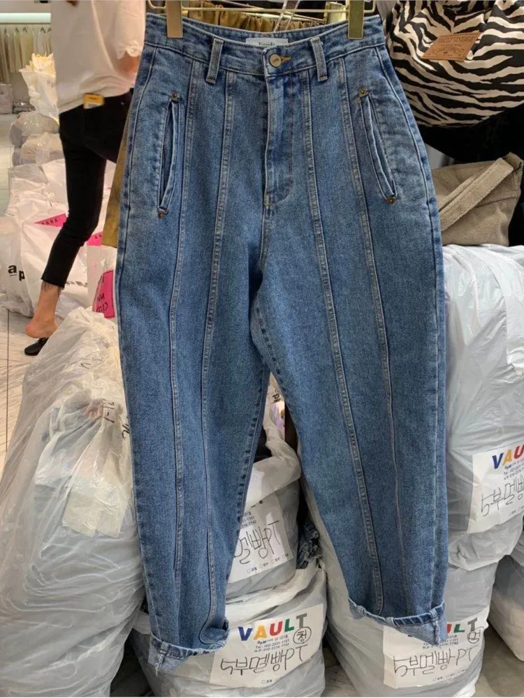 Джинсы женские с высокой талией шаровары в Корейском стиле повседневные уличные