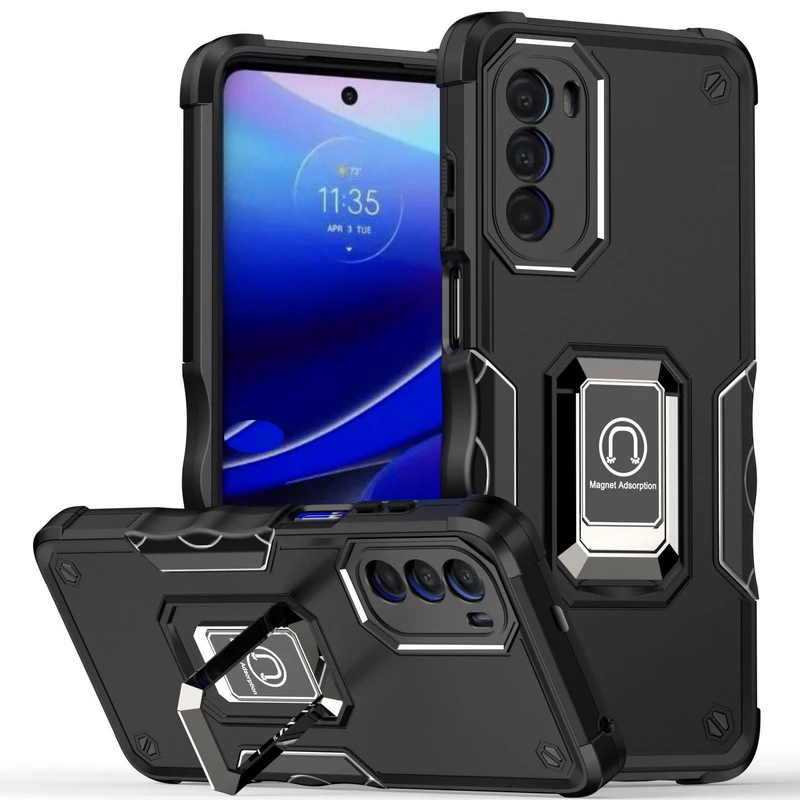 

Shockproof Phone Case For Motorola G52 G200 Edge 20 Pro G60 G60S G22 G10 G20 With Car Holder Matte Magnetic Ring Stand Cover