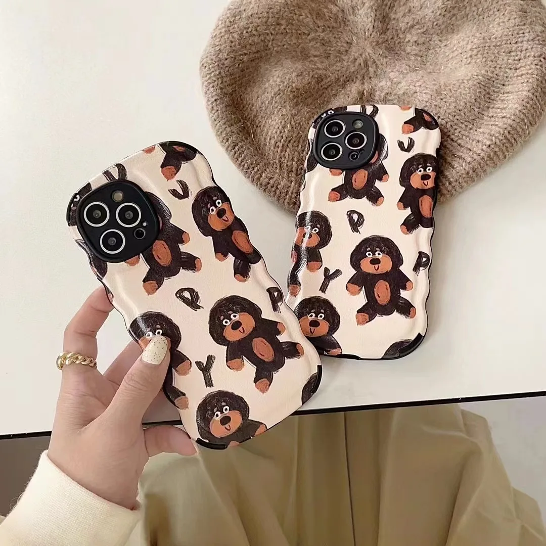 

Upholstered Black Dog Full Screen Patteren Wave Border Mobile Phone Case For iPhone 11 12 13 Pro Max 14 Smooth Hand Feeling
