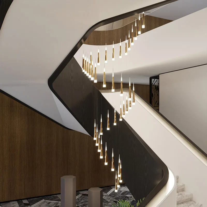 

Art Led Chandelier Pendant Lamp Light Modern minimalist staircase long villa duplex staircase LOFT apartment rotating hollow