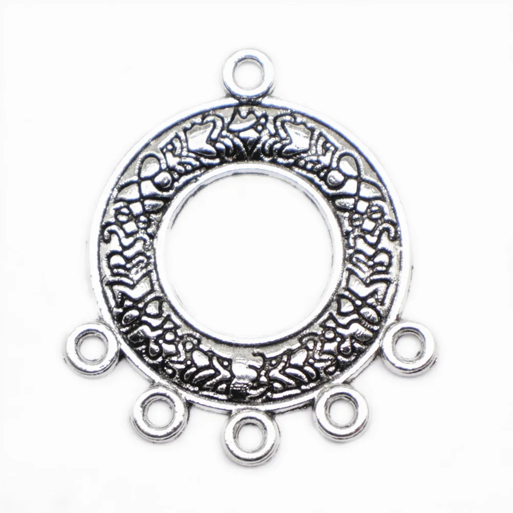 

Antiqu Round Ring Earring Connector Trendy Jewerly 29X25mm Antique Silver Color 10 Pieces