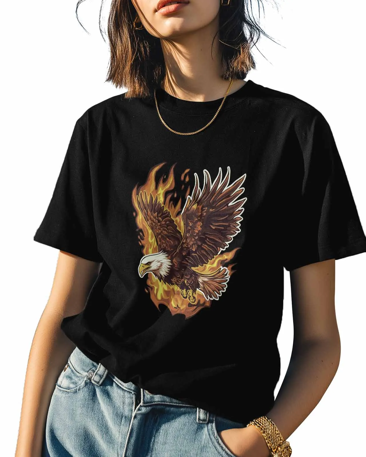 Футболки для женщин лысый орлан пламя уличное искусство футболки с графическим