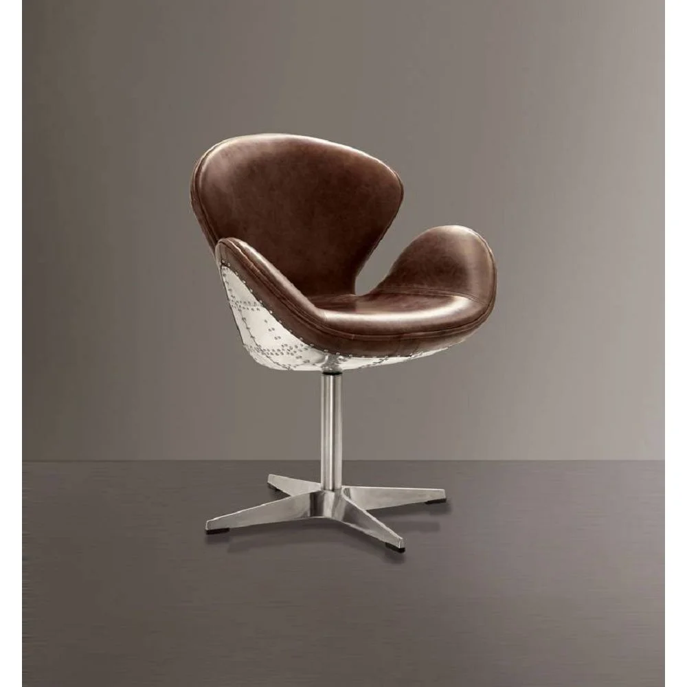 

Accent Chair (1Pc) in Retro Brown Top Grain Leather & Aluminum