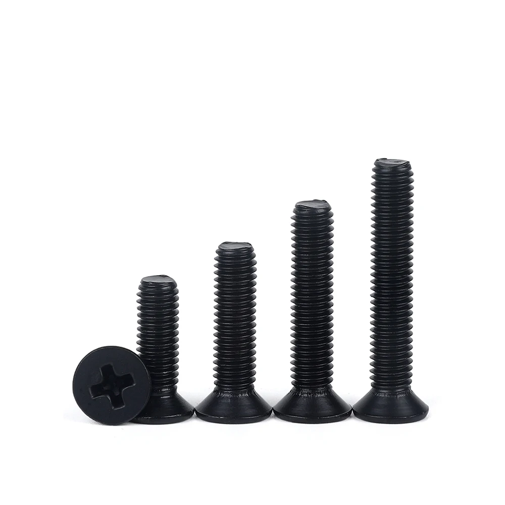 

50pcs M1 M1.2 M1.4 M1.6 M2 M2.5 M3 M3.5 M4 GB819 Mini Small Micro Black Steel Cross Phillips Flat Countersunk Head Screw Bolt