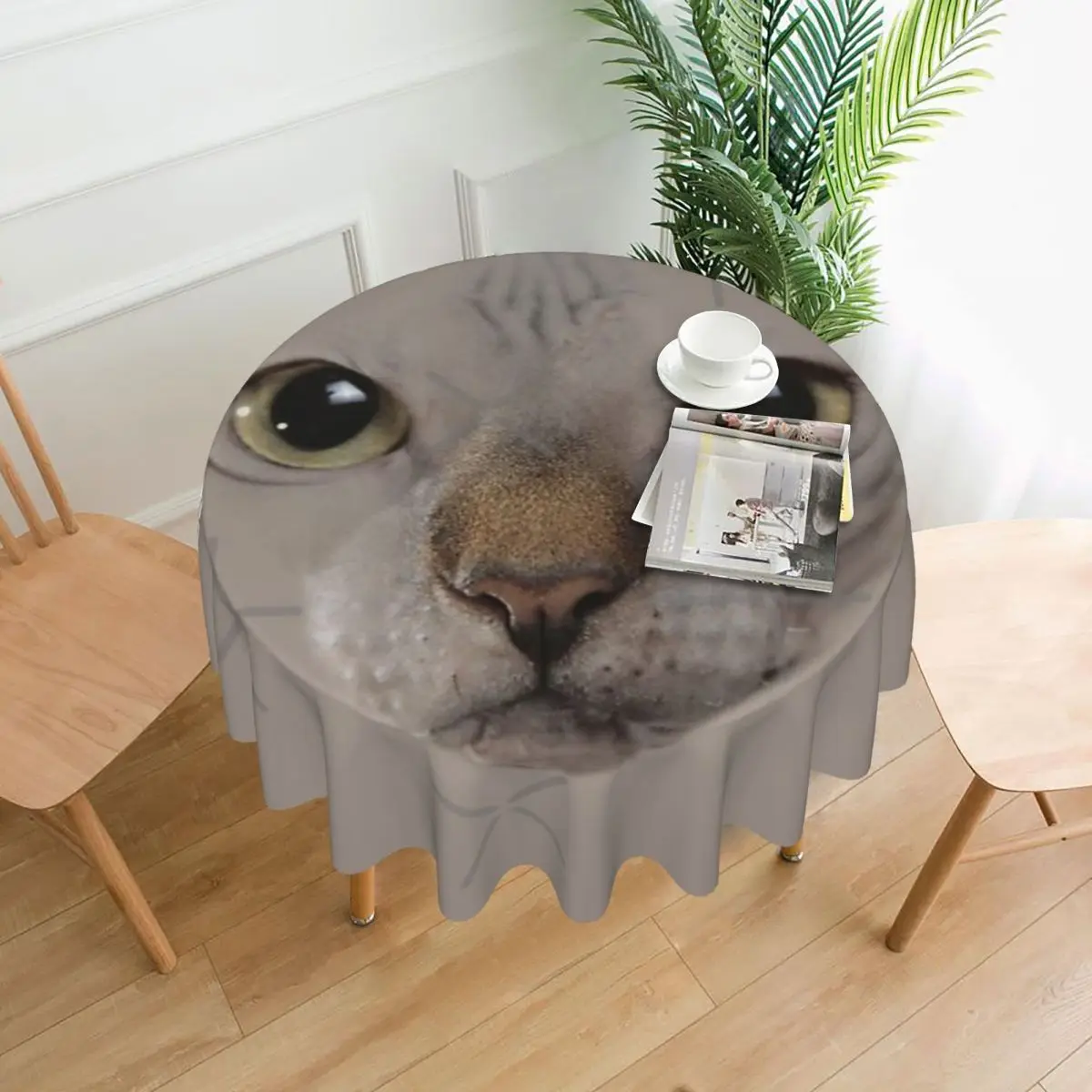 

Sphynx Cat Meow Tablecloth 60in Round 152cm Waterproof Decorative Border Festive Decor