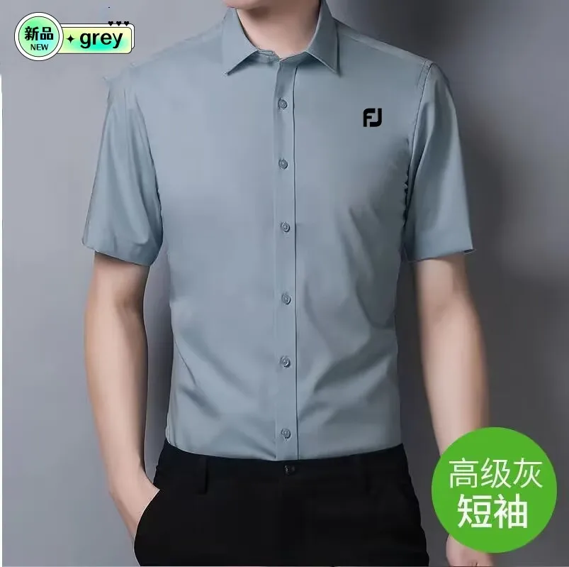 

2023 New Embroidered Summer Men's Short-sleeved Shirt Men's Business Career Formal Dress Ice Silk Elastic Slim Non-ironing Shirt
