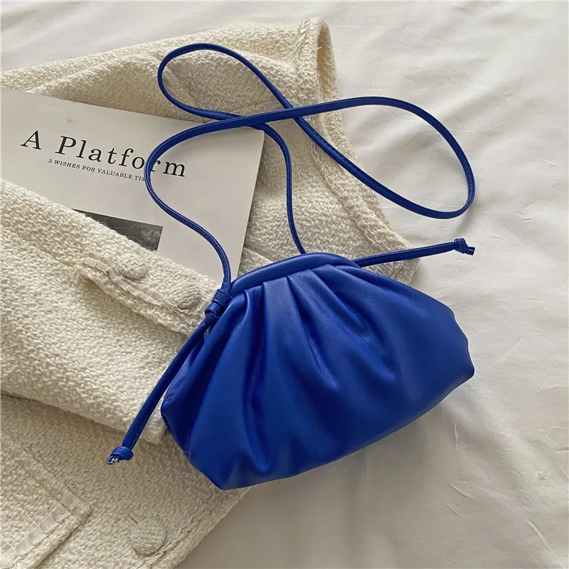 

Candy Color Pleated Women Shoulder Bag Soft Pu Leather Clip Cloud Underarm Women's Bag Dumplings Crossbody Bags for Women Clutch