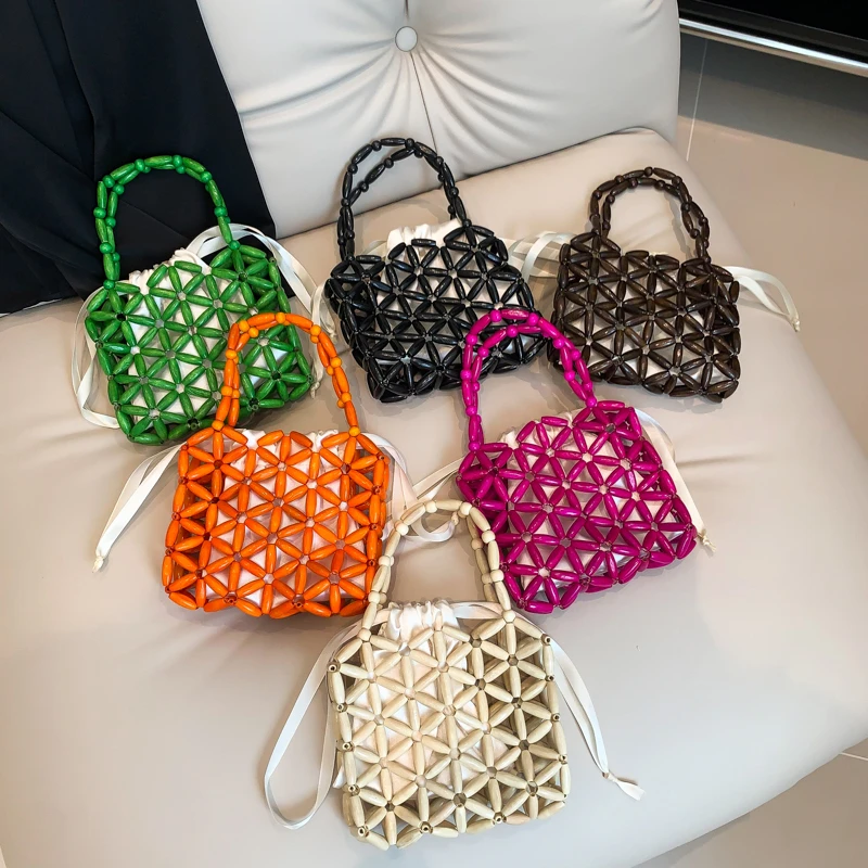 Дизайнерская пляжная сумка для женщин летняя плетеная деревянная Сумочка с