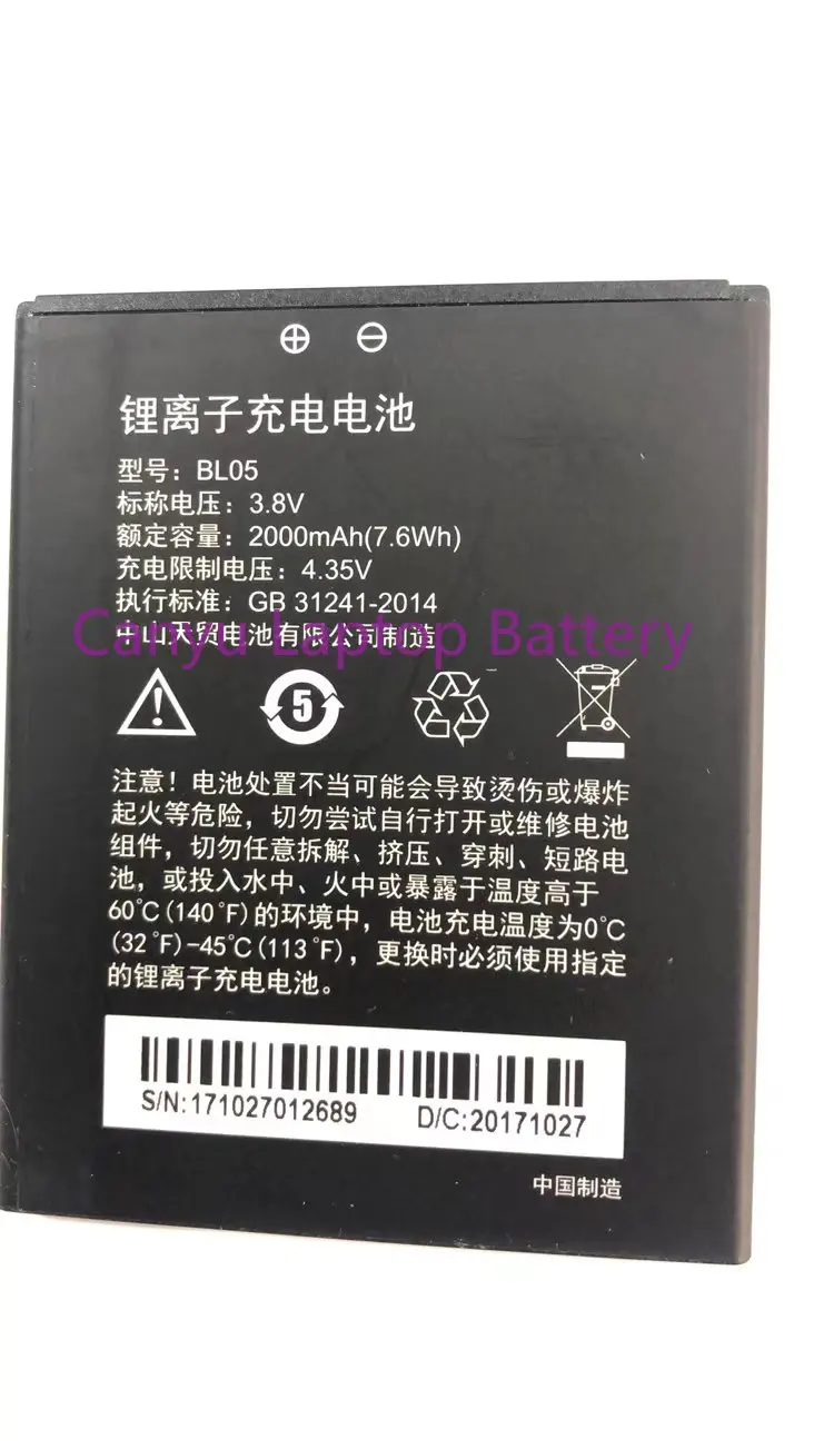 

3,8 V Совершенно новый, высокое качество 2000mAh UNNO BL05 запасная батарея для мобильного телефона