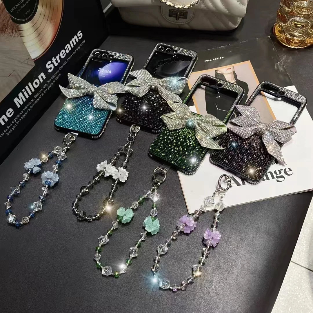 Блестящий чехол для телефона с бриллиантами и бантом цветочным жемчужным