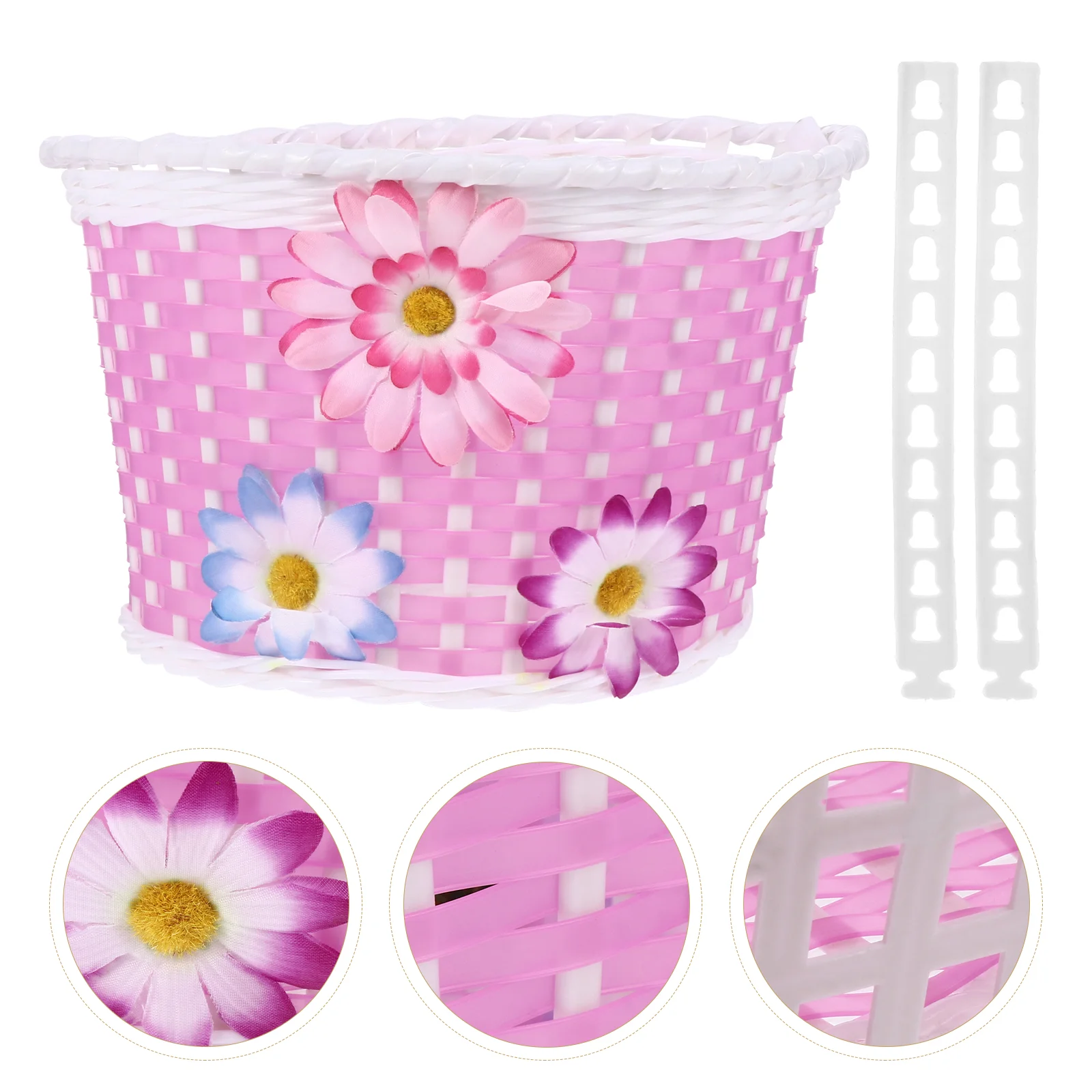 

Basket Bikehandlebar Kids Girls Front Storage Wicker Cup Purple Flowers Pink Holder Small Adult Belt Kit Pounds Lbs