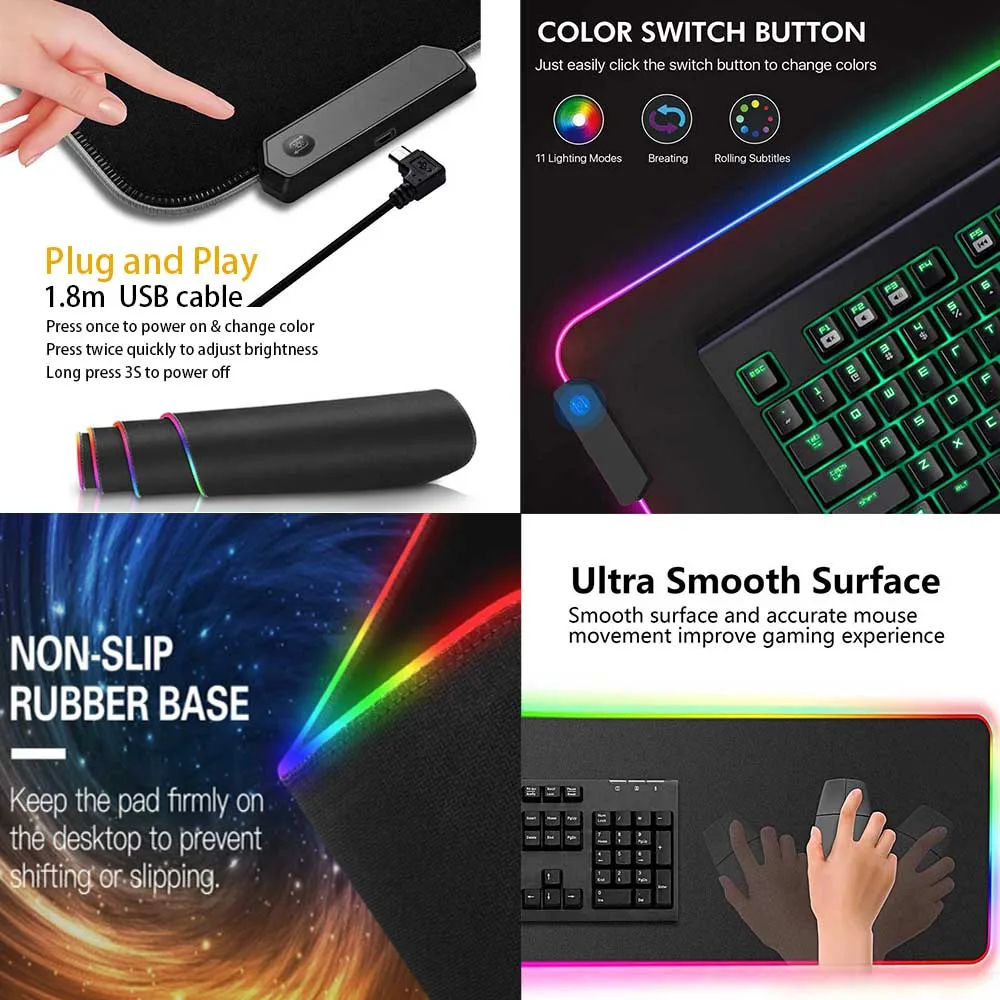 

Mousepad Gamer Keyboard Backlit Rug Wrist Rest Mouse Gaming LED Large Desk Mat RGB Office Feet Mouse Pad Pad Cheap Cloud
