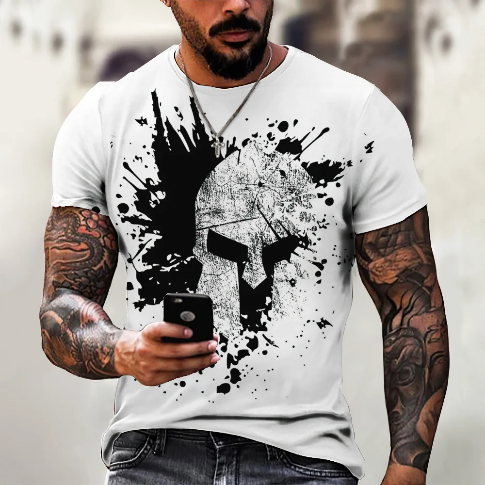 Футболка мужская оверсайз с принтом спартанского воина тенниска коротким