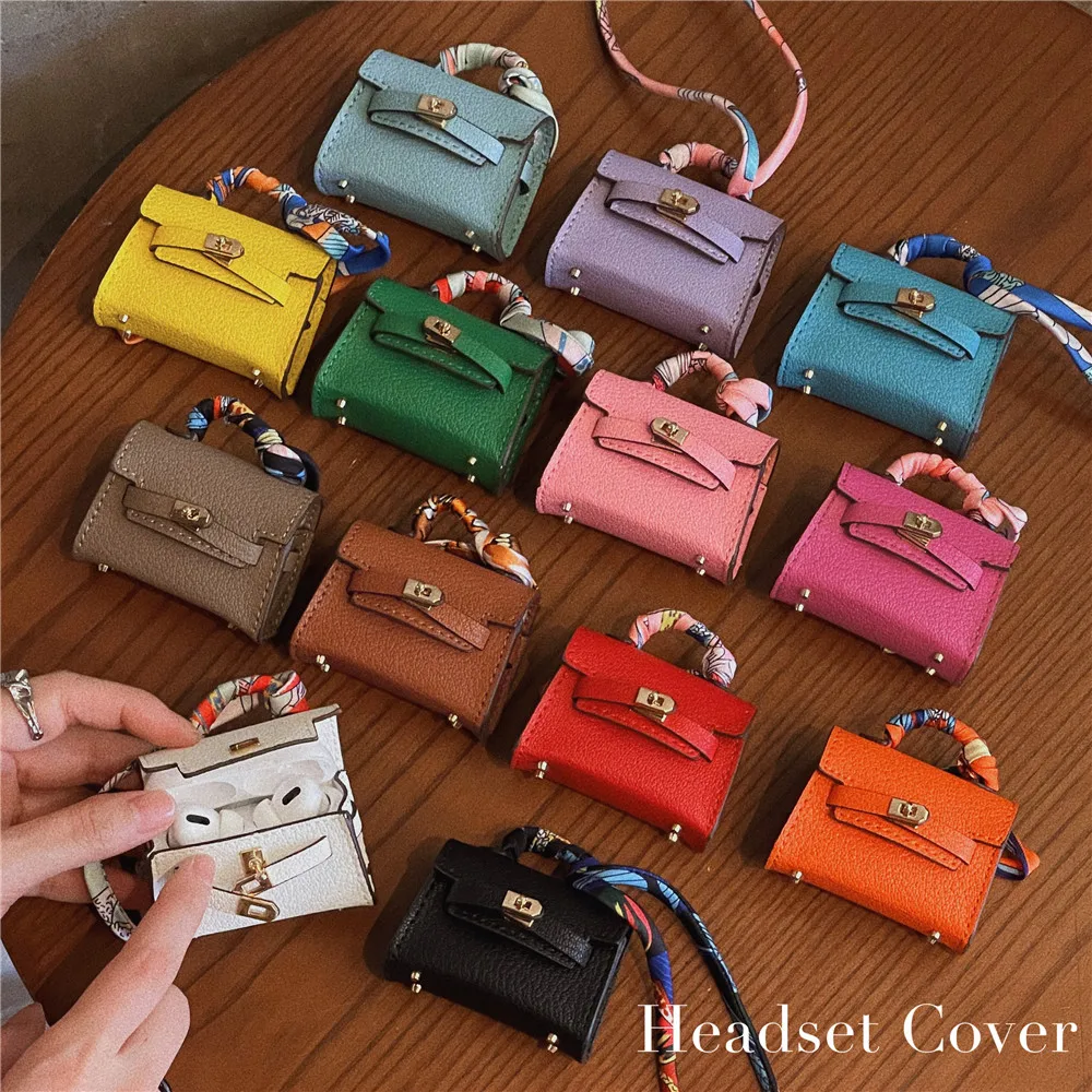 

Luxury Handbag Bag Leather Earphone Cases For Airpods 1 2 3 Pro2 Any Wireless Earphone Headset Bag Protective Cover With Lanyard