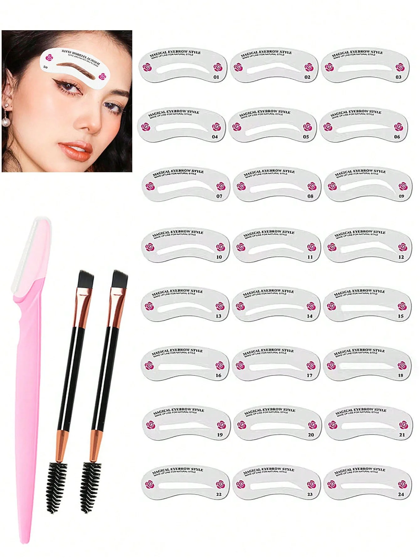 Набор Трафаретов Для Бровей - 24 Многоразовых Тонких И Толстых Шаблонов Бритва