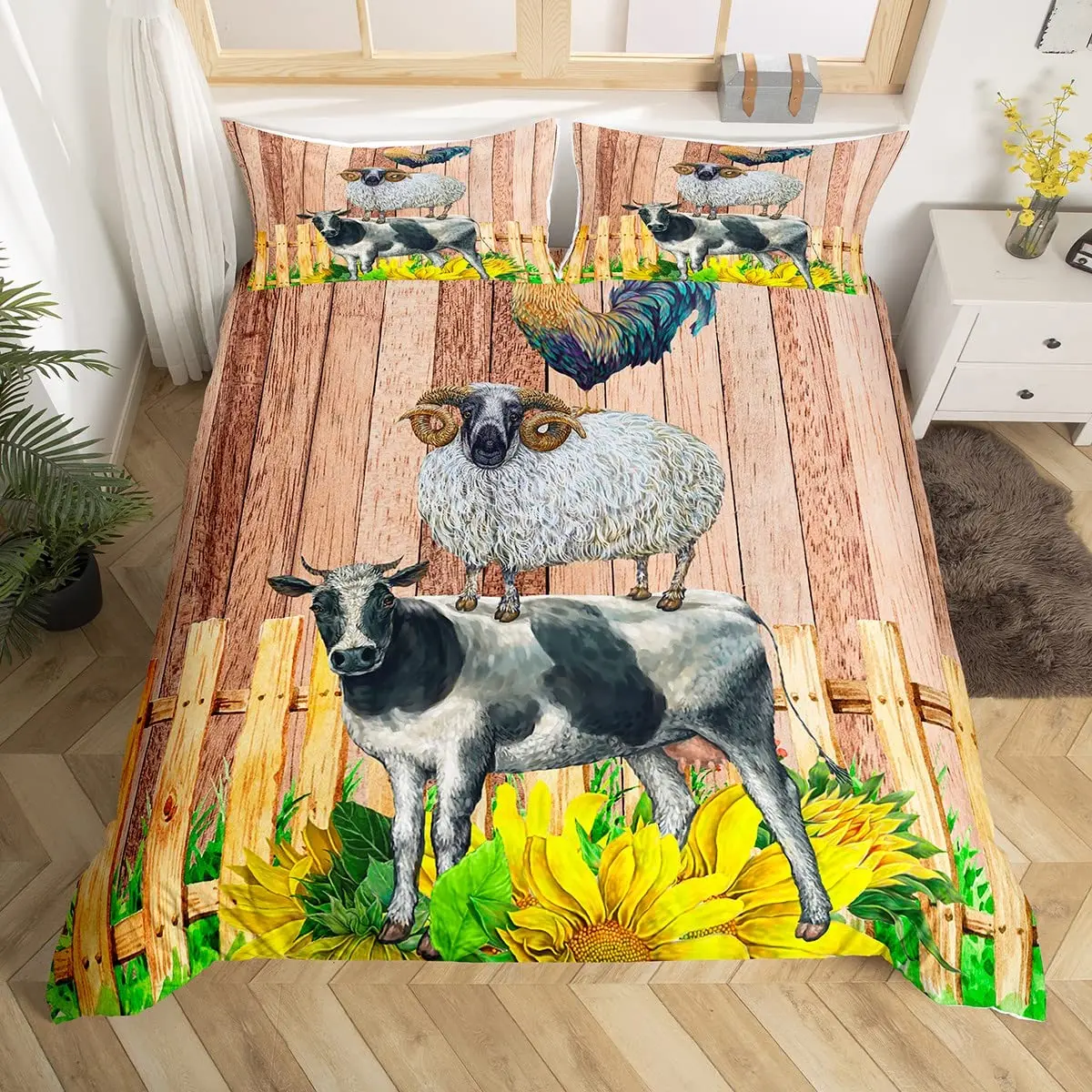 Farm Animals King Queen Duvet Cover Rooster Sheep Pig Cow Bedding Set Farmhouse Country Comforter Cover Polyester Quilt Cover images - 6