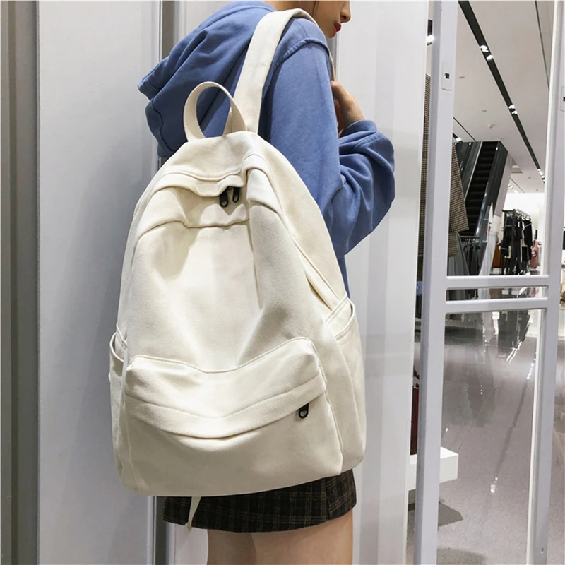 

Fashion Female Bookbag Canvas Backpack Women Solid Backpack for Teenagers Girl College Men Black School Bag Student Mochila