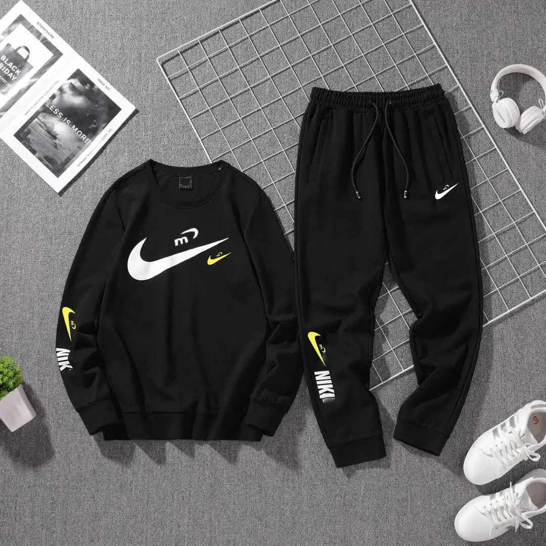 

Spring and autumn season fashion brand men's round neck sweater suit men's youth loose sports suit