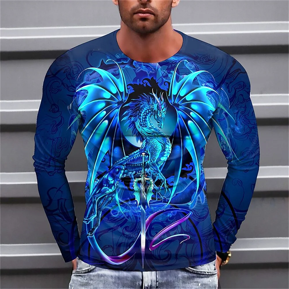 

Vintage Printed T-shirt 3d Crucifix T Shirt American Long Sleeve Crew Neck Cotton Lion Tops Oversized Men's Jesus Christ Clothes