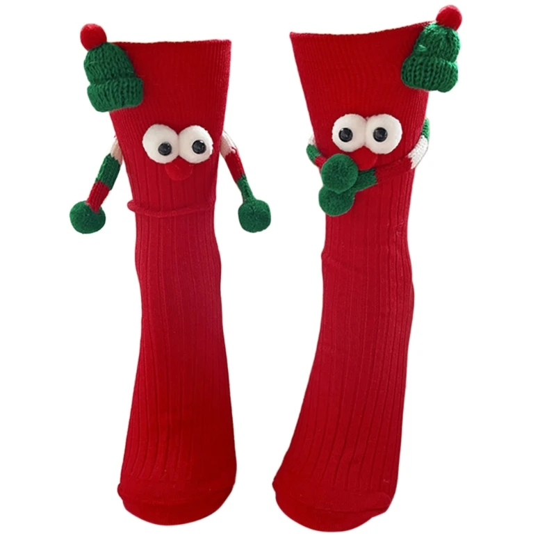 Забавные рождественские носки для взрослых и детей с рисунком 3D большими глазами