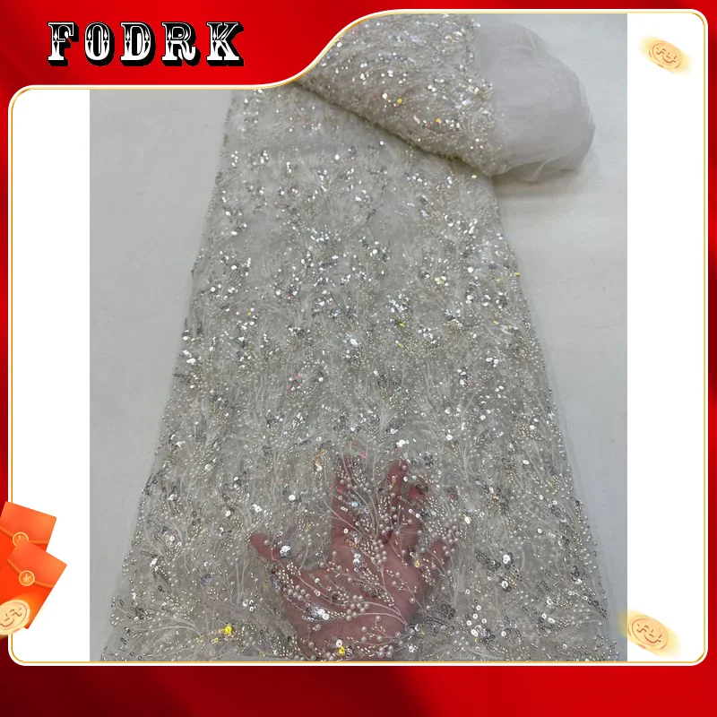 

Роскошная африканская Тяжелая кружевная ткань высокого качества 5 ярдов нигерийские блестки французская Тюлевая ткань для свадебной фотос...